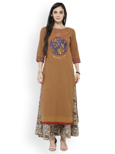 

Varanga Women Brown Embellished and Embroidered Straight Kurta