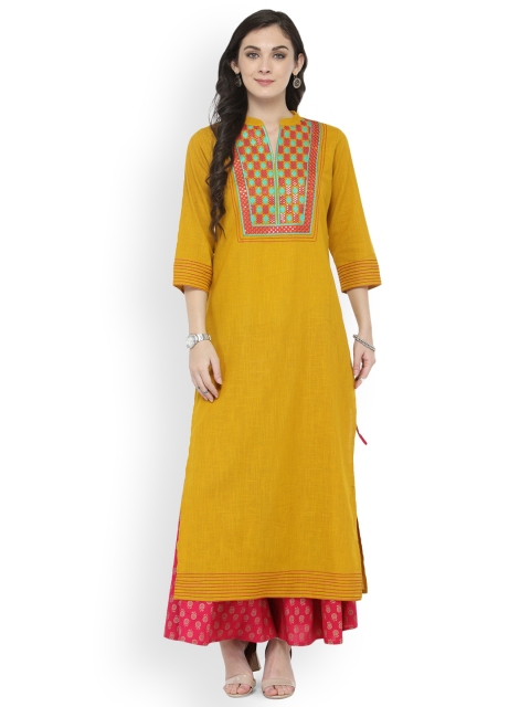 

Varanga Mustard Embroidered Kurta