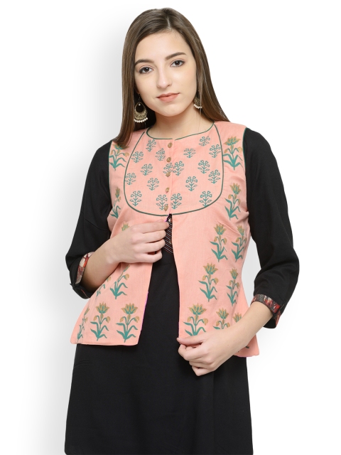 

Bitterlime Peach-Coloured Block Print Waistcoat