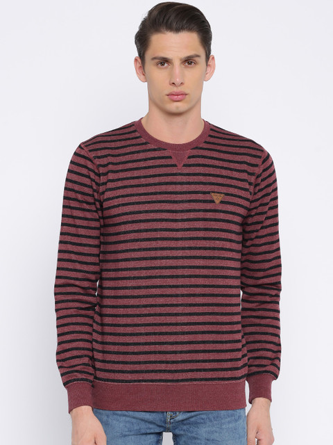

Proline Active Men Maroon & Black Striped Sweatshirt