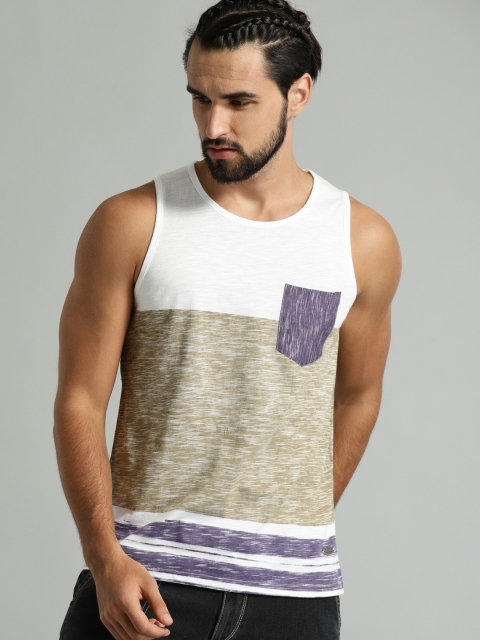 

Roadster Men White & Beige Colourblocked Round Neck T-shirt
