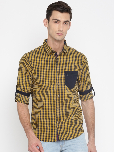 

SPYKAR Men Navy & Mustard Slim Fit Checked Casual Shirt, Navy blue