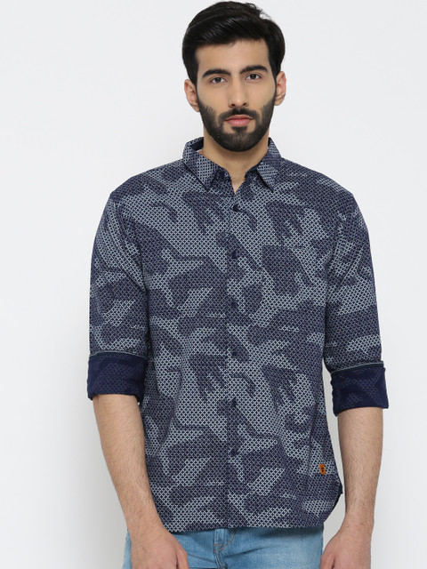 

SPYKAR Men Navy Printed Casual Shirt, Navy blue