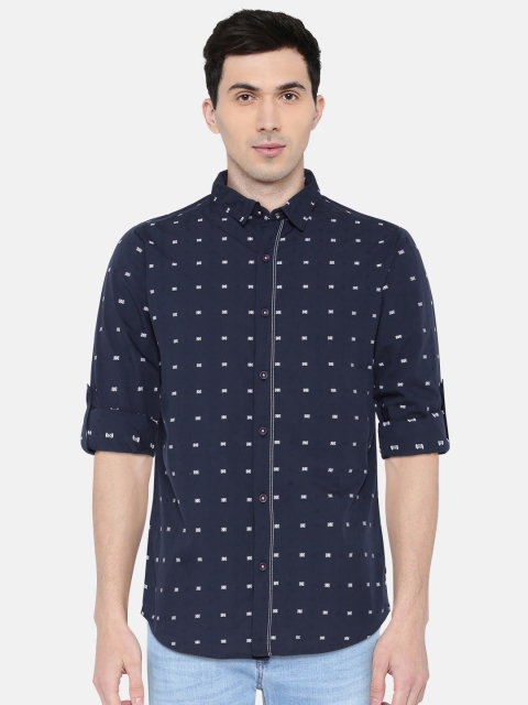 

SPYKAR Men Navy Blue Slim Fit Self Design Casual Shirt