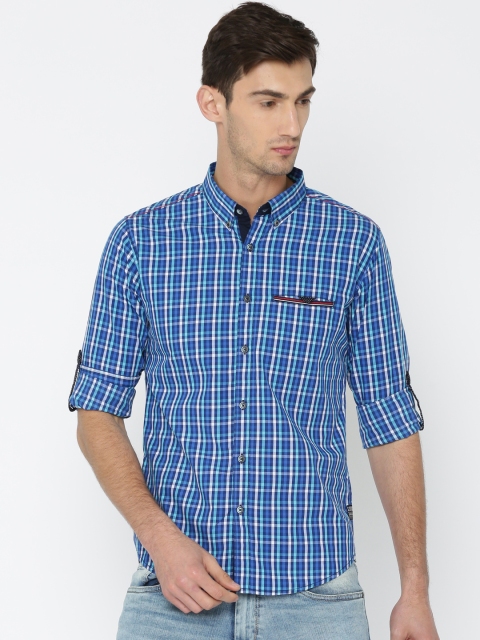 

SPYKAR Men Blue & White Slim Fit Checked Casual Shirt