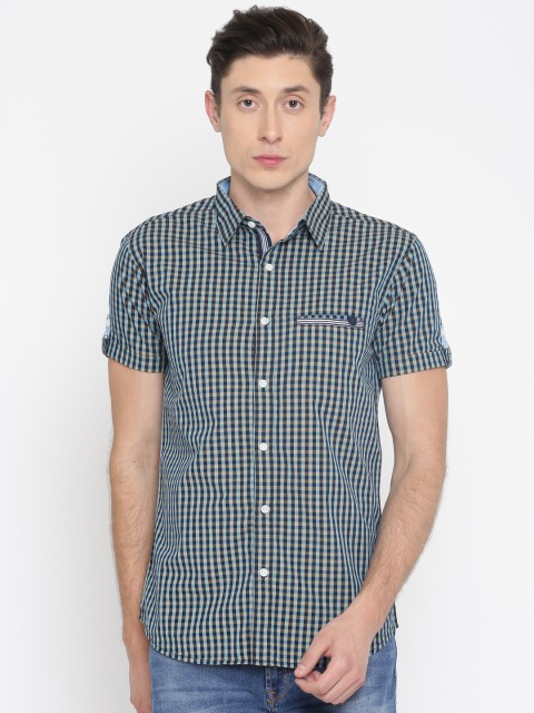 

SPYKAR Men Blue & Brown Slim Fit Checked Casual Shirt