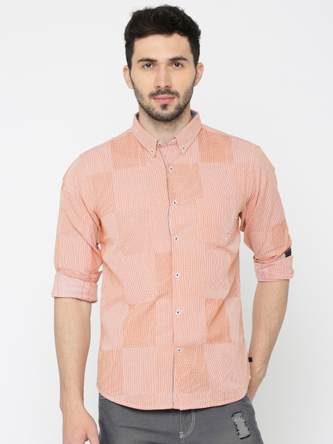 

SPYKAR Men Orange & Off-White Slim Fit Checked Casual Shirt