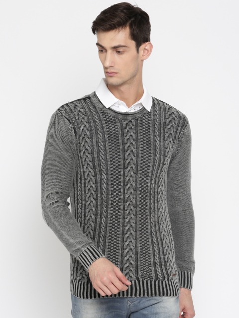 

SPYKAR Men Charcoal Grey Self Design Pullover