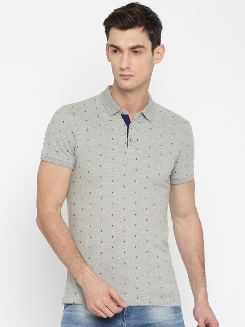 

SPYKAR Men Grey Melange Printed Polo Collar T-shirt