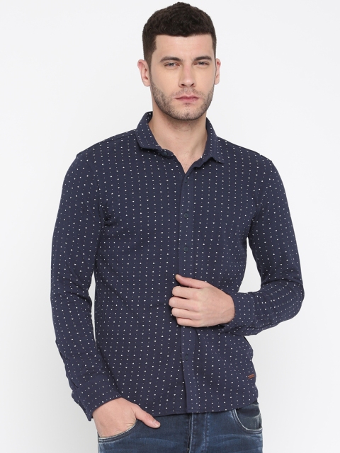

SPYKAR Men Navy Blue & White Regular Fit Printed Casual Shirt