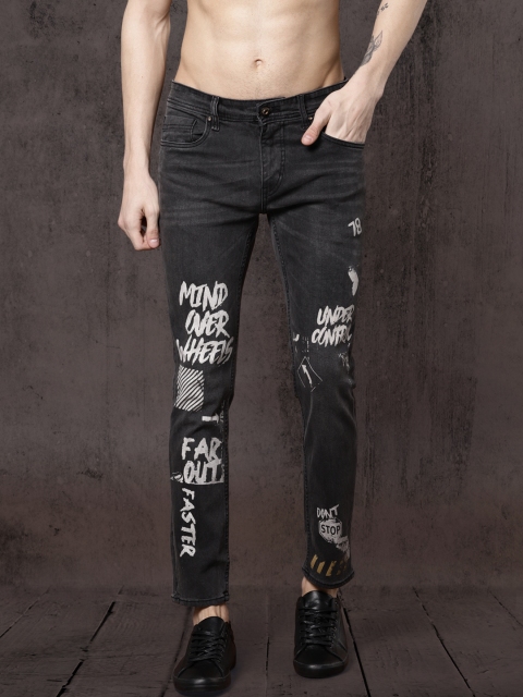 

Roadster Men Black Skinny Fit Mid-Rise Printed Stretchable Jeans