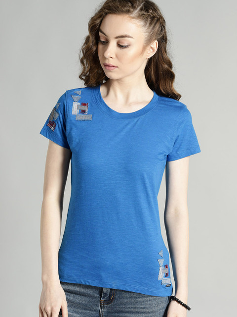 

Roadster Women Blue Solid Round Neck T-shirt