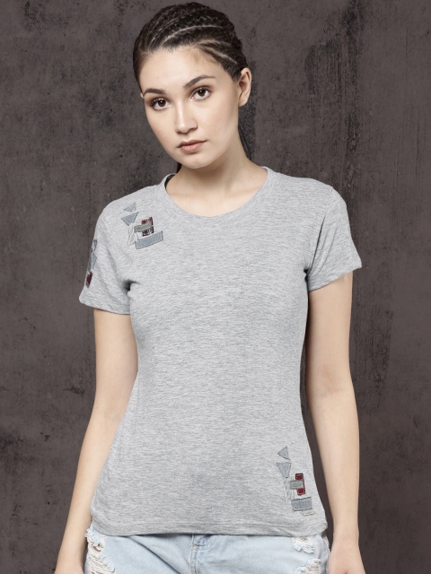 

Roadster Women Grey Melange Solid T-Shirt