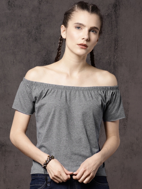 

Roadster Women Grey Solid Bardot Top