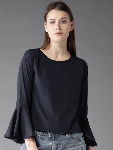 

HERE&NOW Women Navy Solid Top, Navy blue