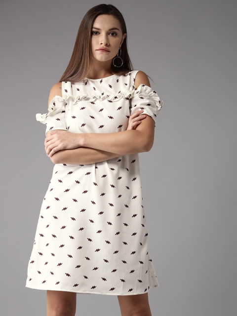 

HERE&NOW Women Off-White Printed A-Line Dress