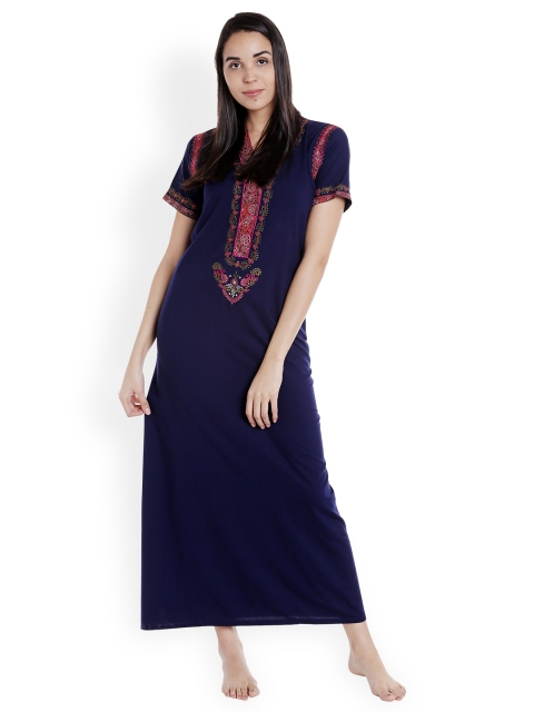 

Sand Dune Navy Blue Embroidered Nightdress 6091