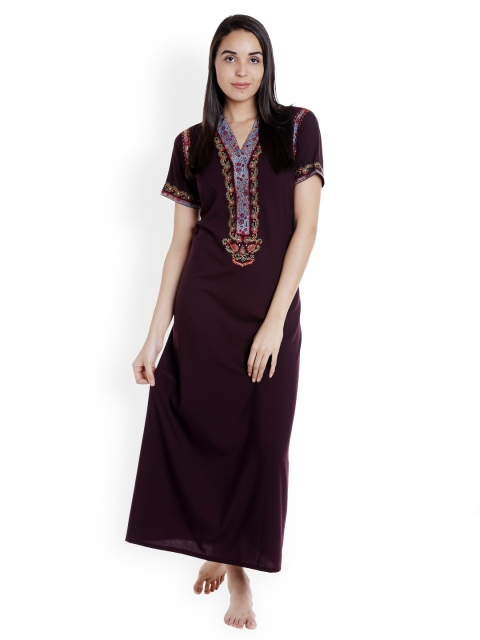 

Sand Dune Burgundy Embroidered Nightdress 6091