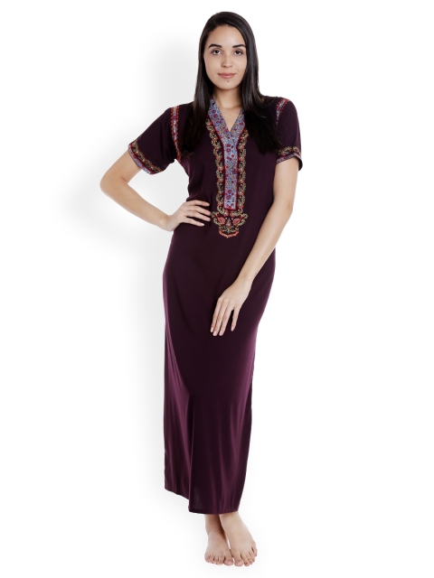 

Sand Dune Burgundy Embroidered Nightdress