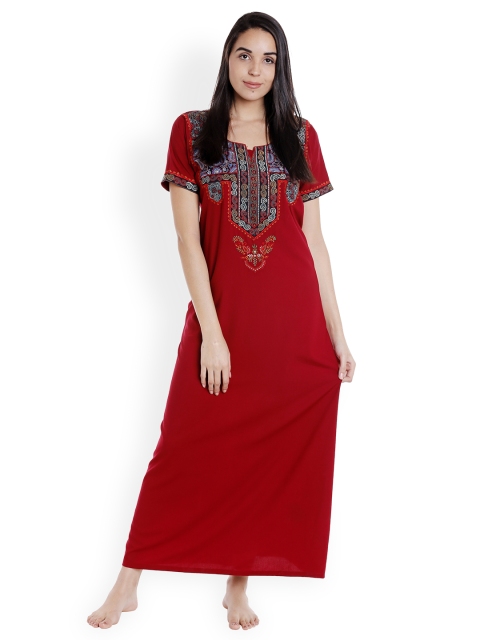 

Sand Dune Maroon Embroidered Nightdress 6092