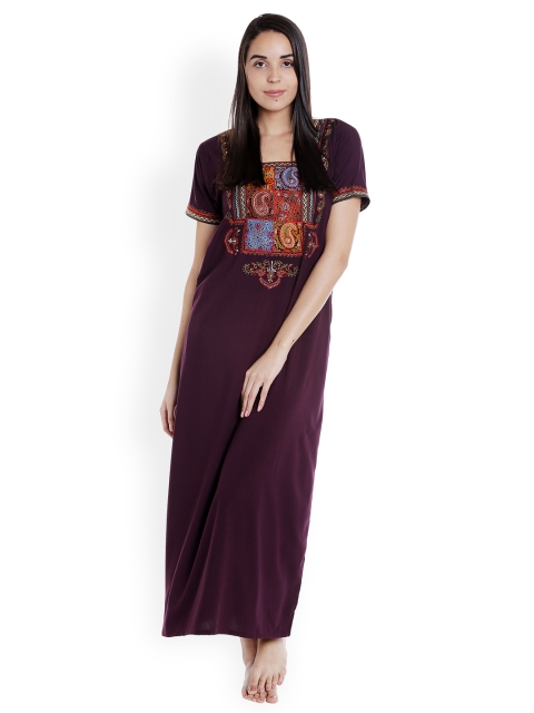 

Sand Dune Burgundy Embroidered Nightdress 6093