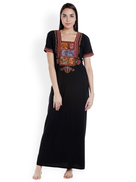 

Sand Dune Black Embroidered Nightdress