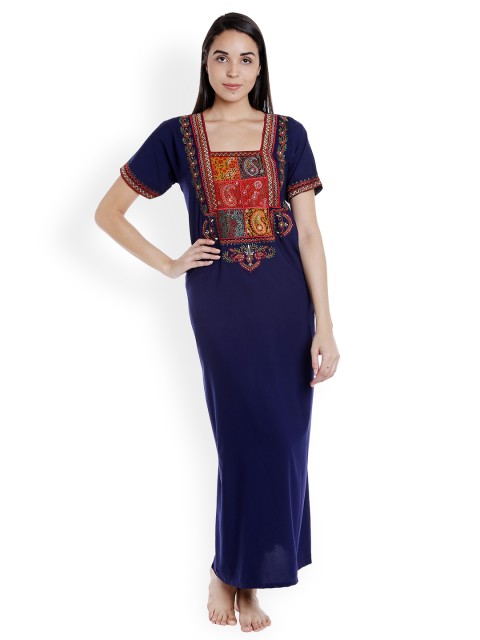 

Sand Dune Navy Blue Embroidered Nightdress