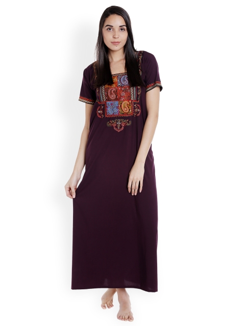 

Sand Dune Burgundy Embroidered Nightdress