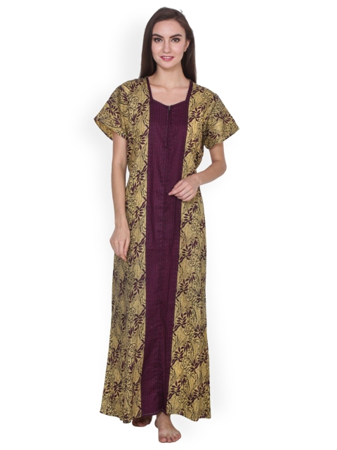 

Klamotten Beige & Purple Printed Nightdress