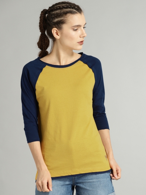 

Roadster Time Travlr Women Mustard Yellow Solid Round Neck T-shirt