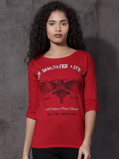 

Roadster Women Red Printed Round Neck T-shirt