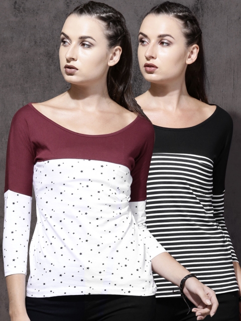 

Roadster Women Pack of 2 Printed T-shirts, White