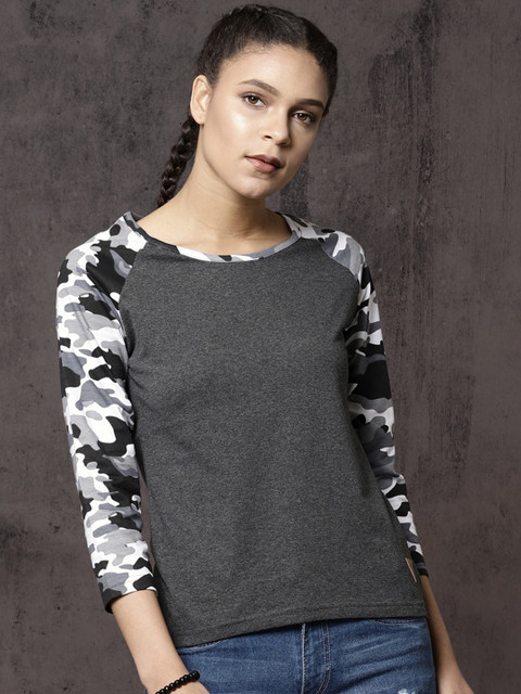 

Roadster Women Charcoal Grey Solid Round Neck T-shirt