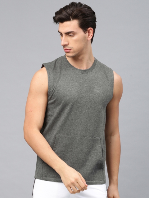 

HRX by Hrithik Roshan Men Grey Solid Round Neck T-shirt