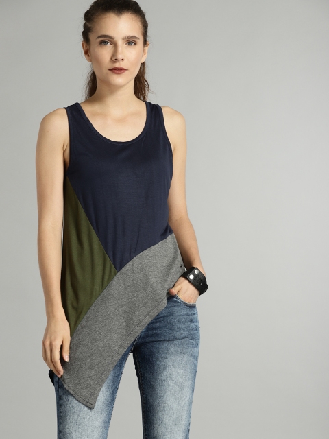 

Roadster Time Travlr Women Blue & Grey Colourblocked Top