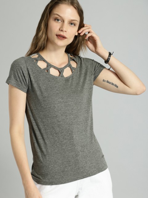 

Roadster Women Charcoal Grey Solid Top