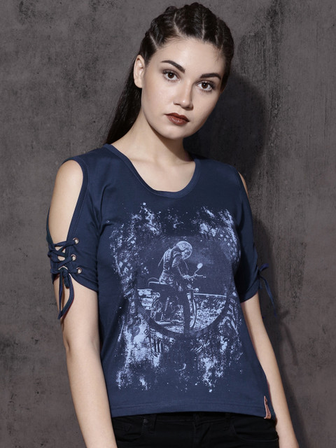 

Roadster Women Blue Printed Top