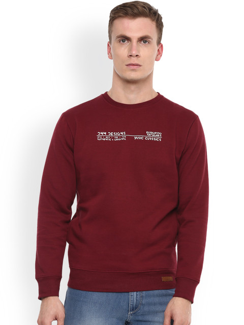 

ELABORADO Men Red Solid Sweatshirt