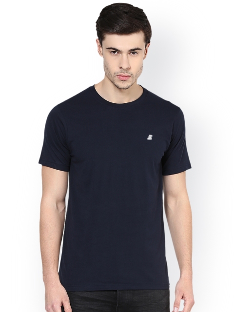 

ELABORADO Men Navy Blue Solid Round Neck T-shirt