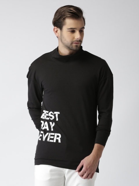

SHELTR Men Black Printed High Neck T-shirt