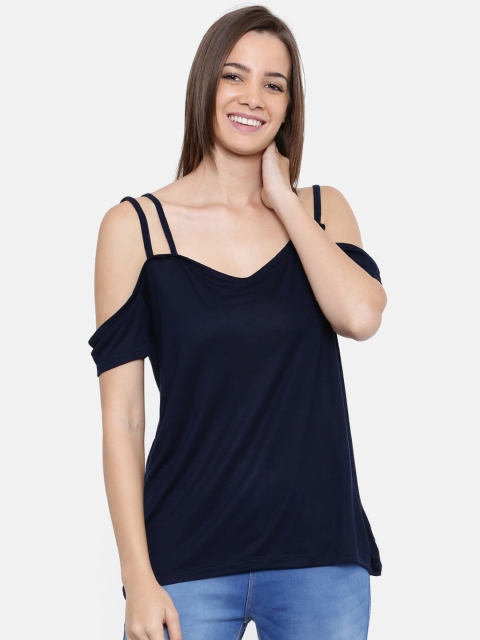 

Roadster Women Navy Blue Solid Bardot Top