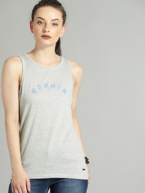 

Roadster Women Grey Melange Striped Top