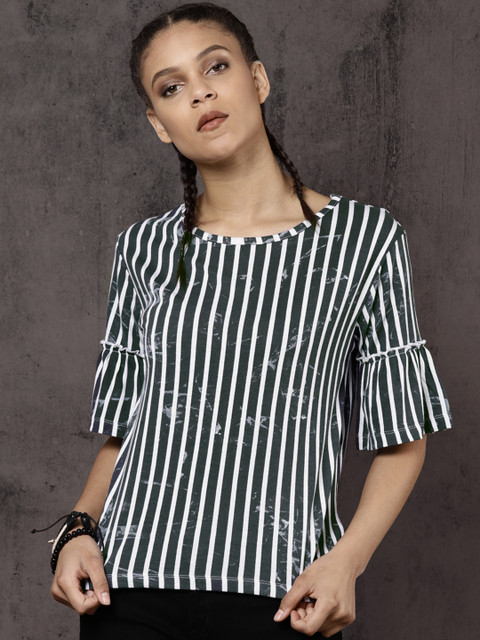 

Roadster Time Travlr Women Navy Blue & White Striped Top