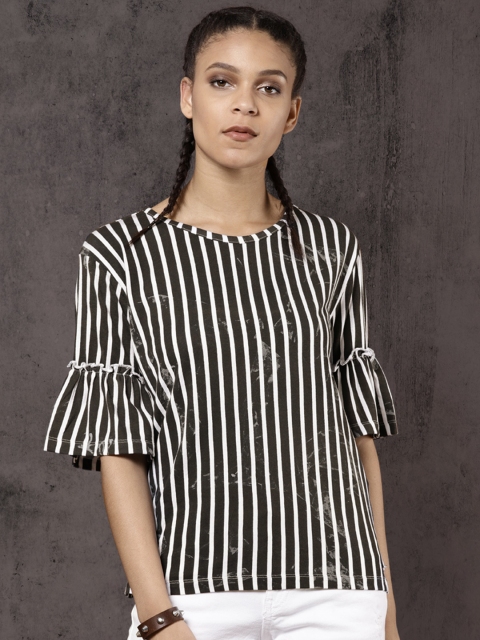 

Roadster Time Travlr Women Black & White Striped Top