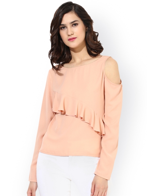

Besiva Women Peach-Coloured Solid Cold Shoulder Top