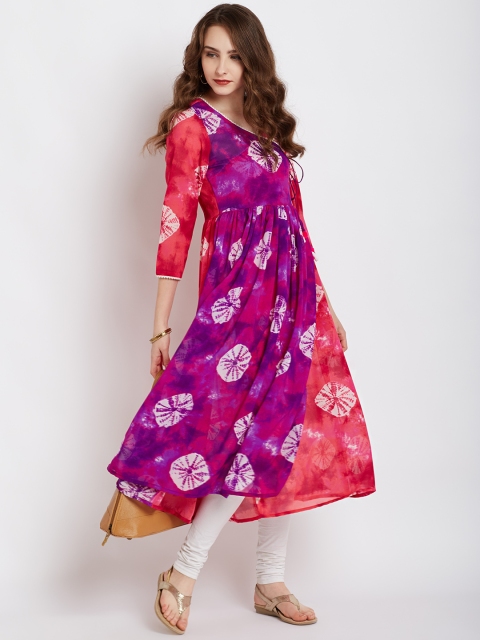

AgrohA Women Pink & Purple Printed A-Line Kurta