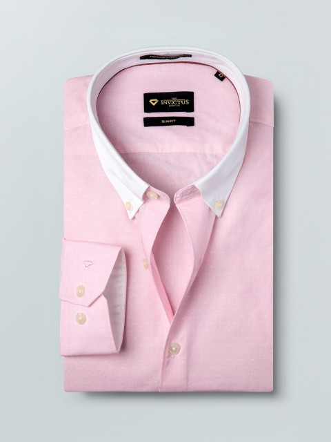 

INVICTUS Men Pink Slim Fit Self Design Semiformal Shirt
