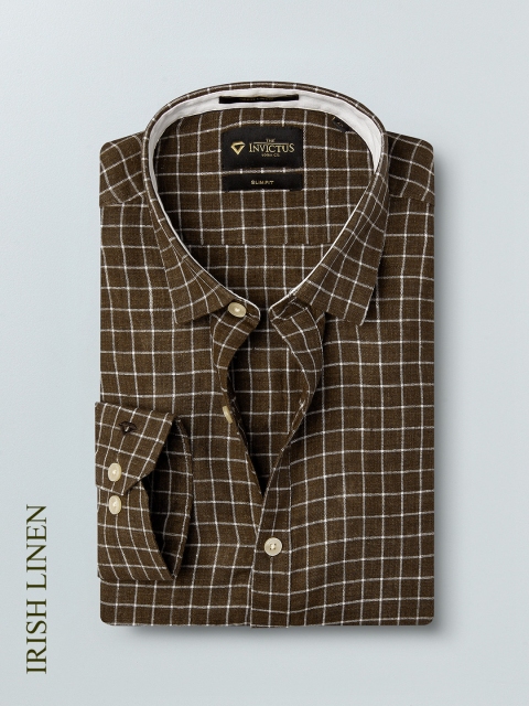 

INVICTUS Men Brown & White Slim Fit Checked Casual Shirt