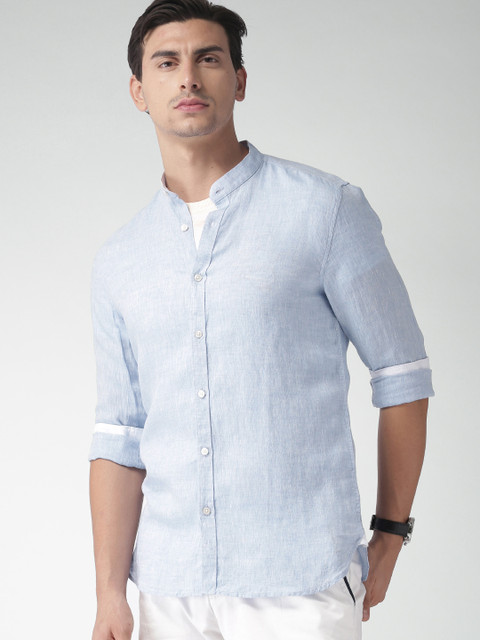 

INVICTUS Men Blue Solid Slim Fit Pure Linen Casual Shirt