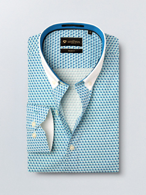 

INVICTUS Men White & Green Slim Fit Printed Semiformal Shirt